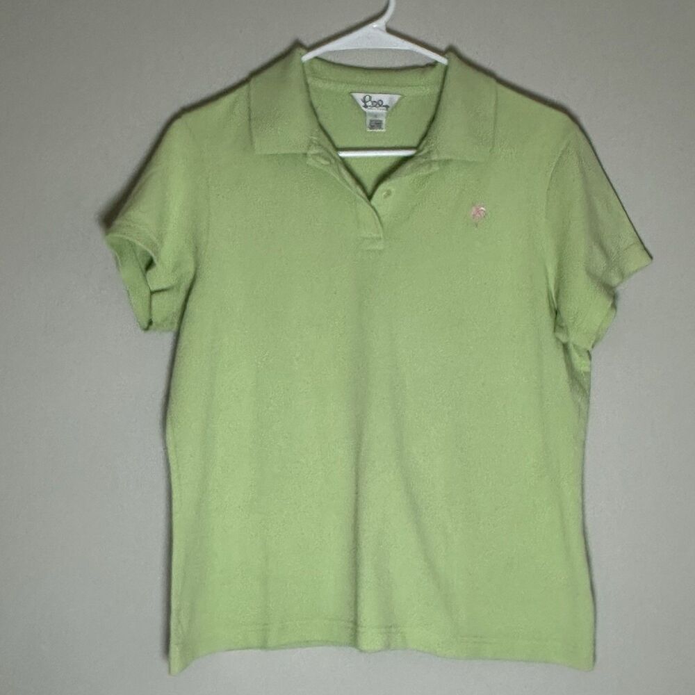 Lilly Pulitzer Lime Green Island Polo Shirt Resort Golf Preppy Coastal Women L